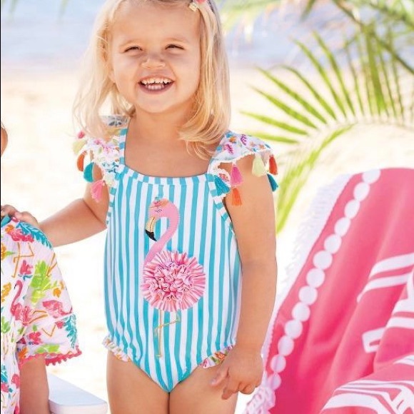 Mud Pie Baby Girls Flamingo Tassel One Piece Swimsuit